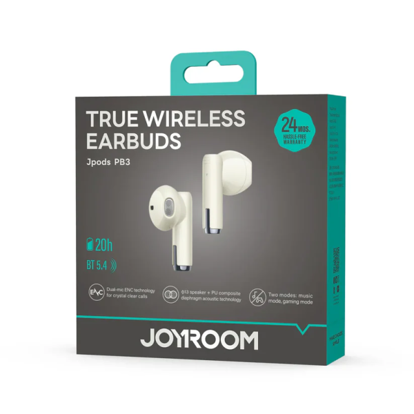 Auriculares Bluetooth Inalámbricos JOYROOM JR-PB3 – Beige, Estuche de Carga, IPX5
