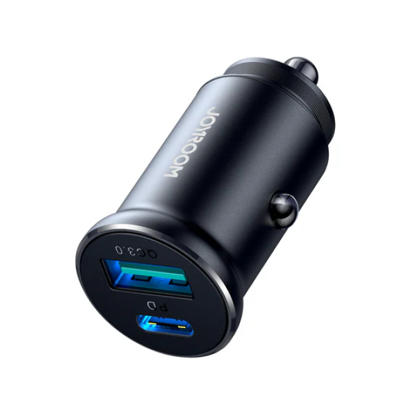 Cargador de Coche Metálico JOYROOM JR-CCN05 Mini – 30W, Doble Puerto (USB-A + USB-C) - Imagen 2