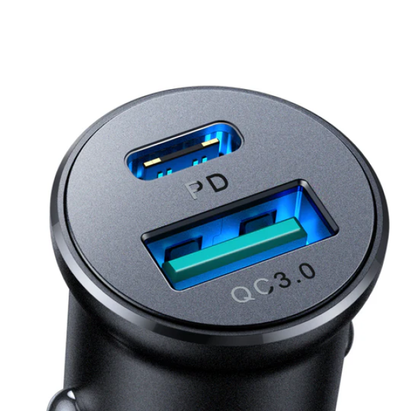 Cargador de Coche Metálico JOYROOM JR-CCN05 Mini – 30W, Doble Puerto (USB-A + USB-C) - Imagen 4