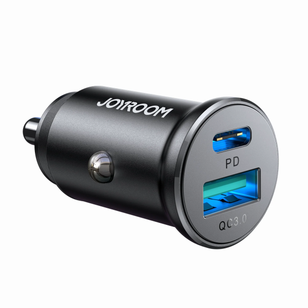 Cargador de Coche Metálico JOYROOM JR-CCN05 Mini – 30W, Doble Puerto (USB-A + USB-C) - Imagen 3