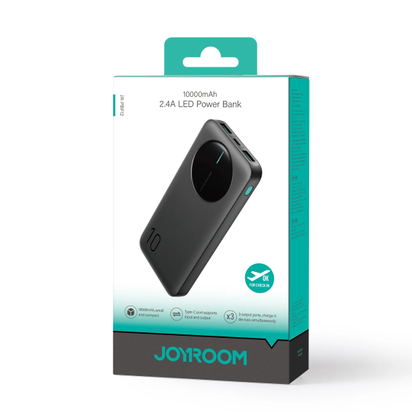 Power Bank Joyroom JR-PBF12 10,000 mAh con LED, 22.5W, 2.4A -Negro