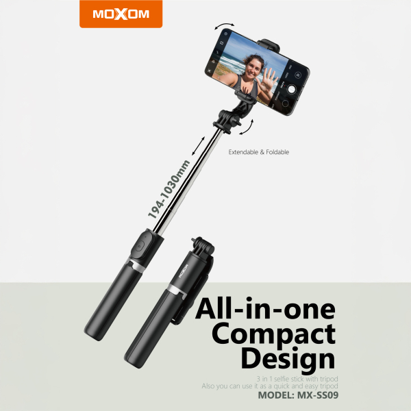 Palo selfie extensible con control remoto inalámbrico y trípode - Imagen 3