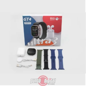 Smartwatch GT4 Ultra 3 + Audífonos + 4 Correas (Kit 4 en 1)