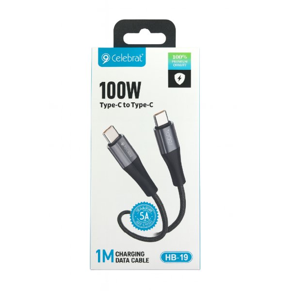 Cable Celebrat HB-19 Type-C a Type-C 100W Carga Rápida