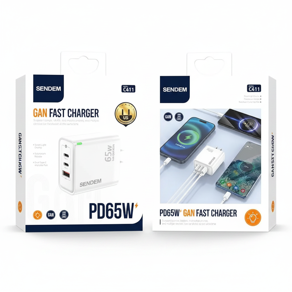 Cargador de pared 3 puertos Sendem C411 GaN (65W) - Imagen 3