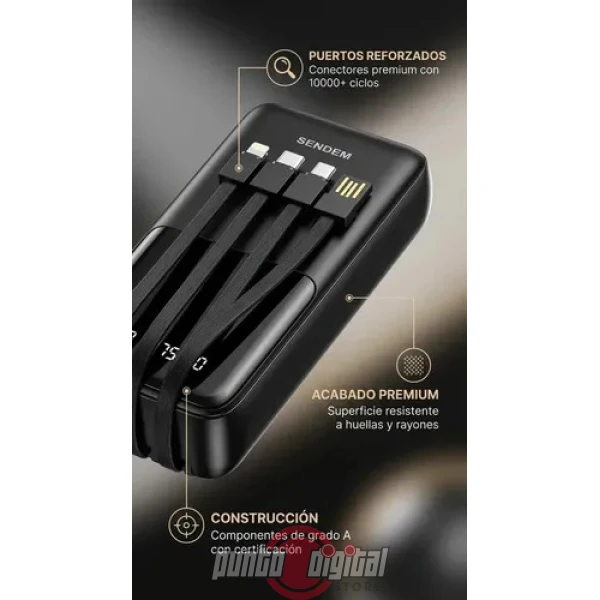 Power Bank Cargador portaitl Sendem P29  – Todo en Uno con 4 Cables Integrados - Imagen 2
