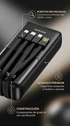 Power Bank Cargador portaitl Sendem P29 – Todo en Uno con 4 Cables Integrados - Imagen 2