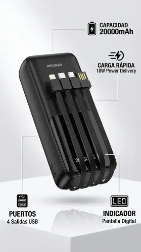 Power Bank Cargador portaitl Sendem P29 – Todo en Uno con 4 Cables Integrados - Imagen 3