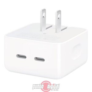Cargador USB-C 70W con doble puerto PD 3.0 y clavija fija en color blanco