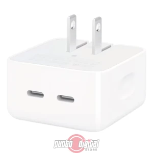 Cargador USB-C 70W con doble puerto PD 3.0 y clavija fija en color blanco