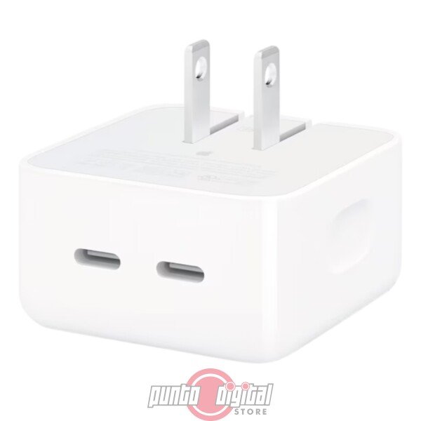 Cargador USB-C 70W con doble puerto PD 3.0 y clavija fija en color blanco