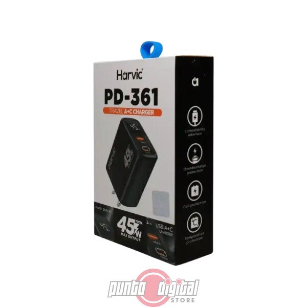 Cargador Inteligente Doble Puerto Harvic PD-361 (30W PD + QC 3.0) - Imagen 2