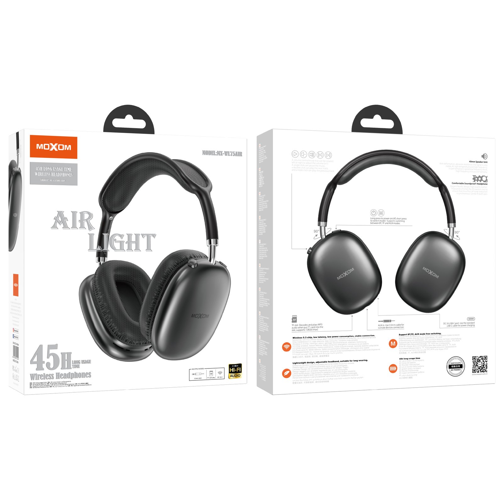 Audífonos Moxom MX-WL75AIR – 45 Horas de Audio Hi-Fi y Versatilidad Total - Imagen 2