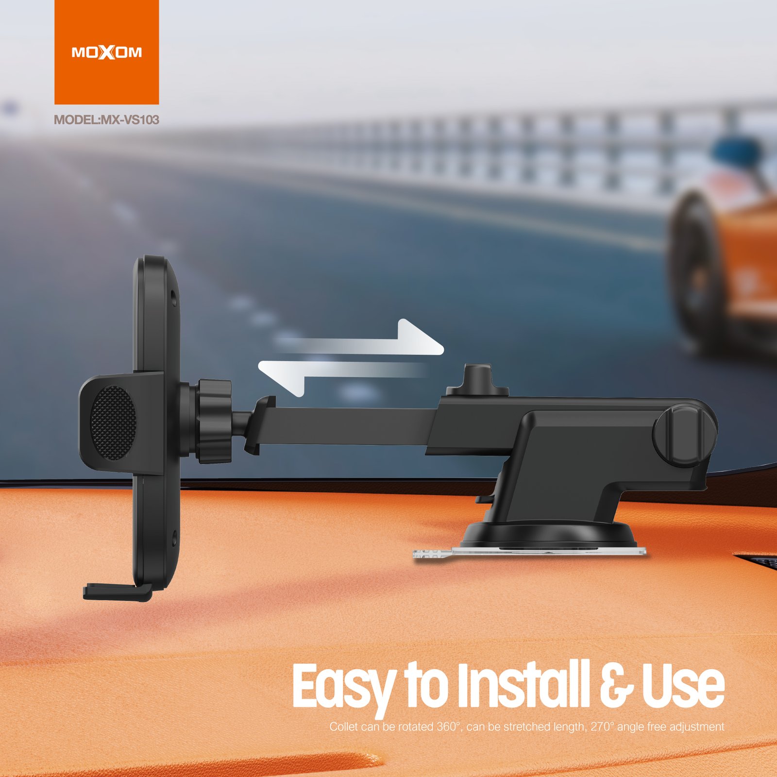Soporte para Carro Moxom MX-VS103 – Rotación 360° y Agarre Extremo - Imagen 5