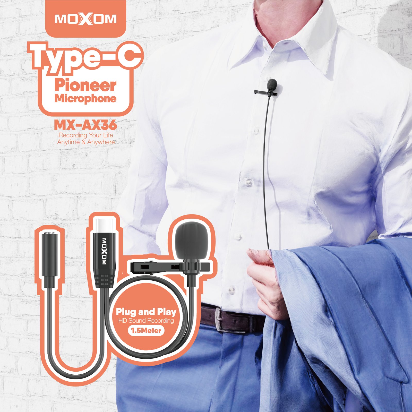 Microfono de solapa Moxom MX-AX36 Tipo C para grabacion HD - Imagen 4
