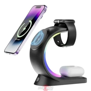 Cargador Inalámbrico 3 en 1 Sendem W38 con MagSafe y Luz RGB