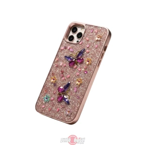 Estuche con Mariposas, Flores en Relieve y Pedrería para iPhone