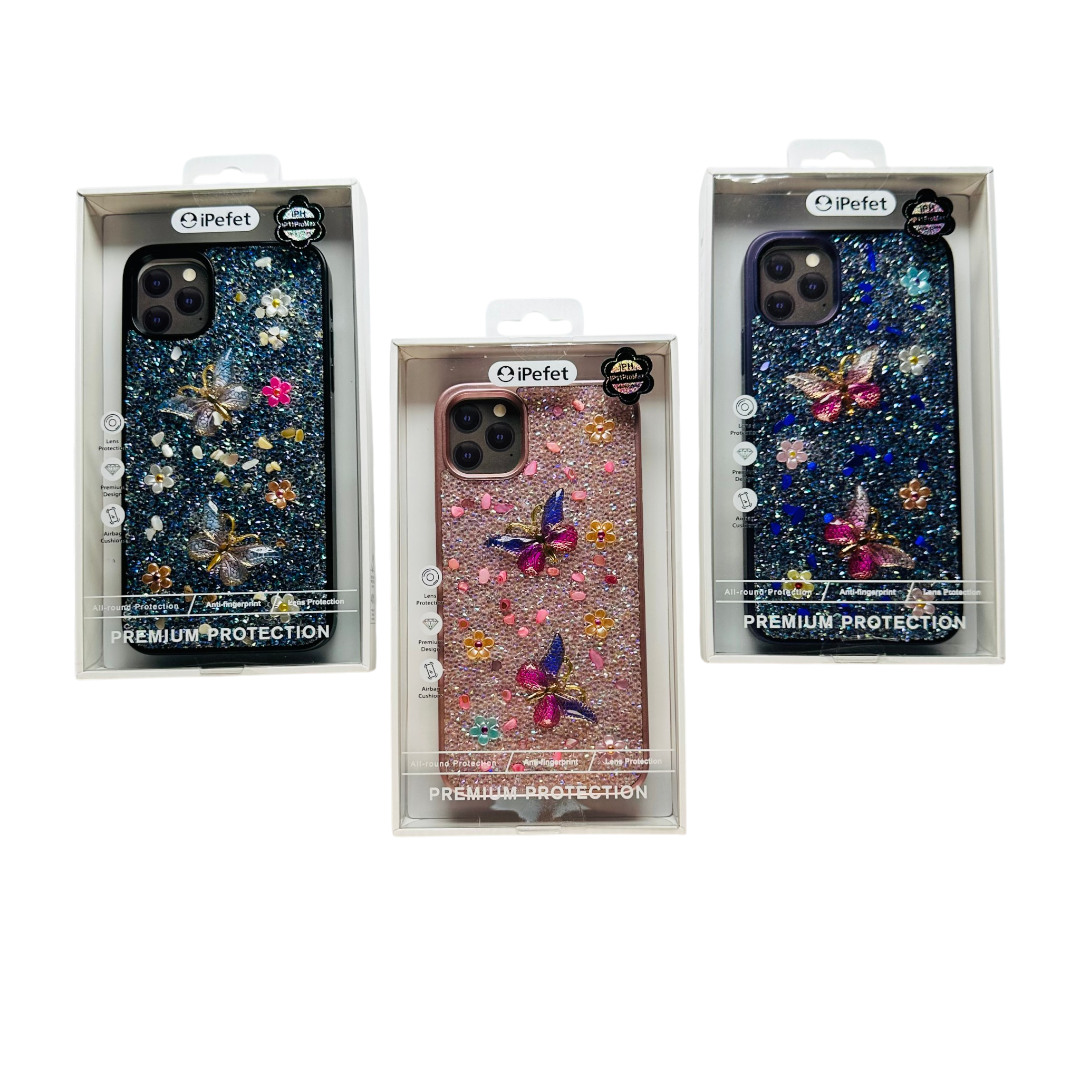 Estuche con Mariposas, Flores en Relieve y Pedrería para iPhone - Imagen 4