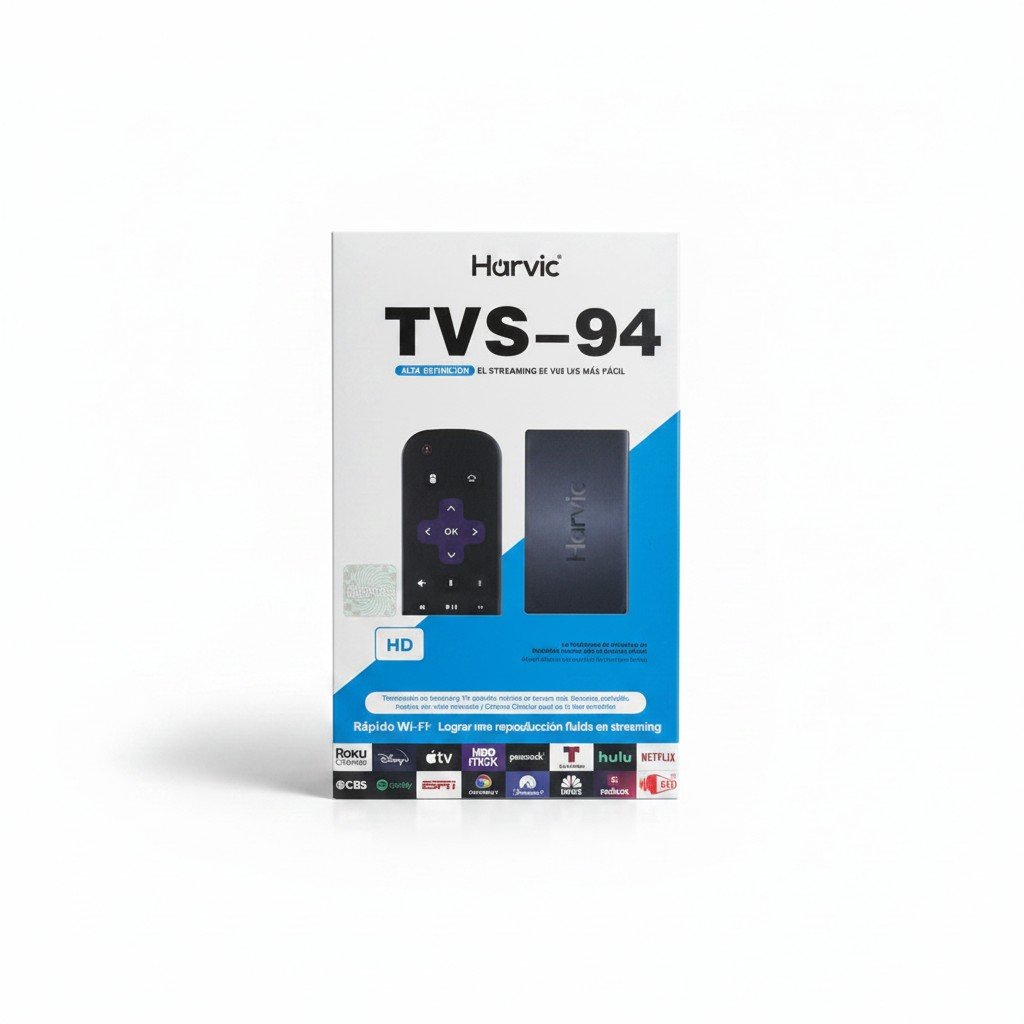 Reproductor de Streaming HARVIC TVS-94 con Roku Channel y Asistente de Voz