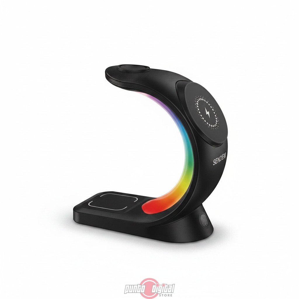 Cargador Inalámbrico 3 en 1 Sendem W38 con MagSafe y Luz RGB - Imagen 3