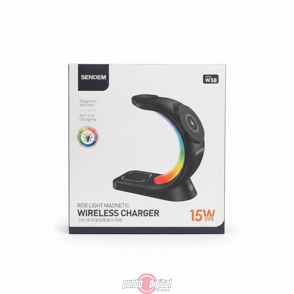 Cargador Inalámbrico 3 en 1 Sendem W38 con MagSafe y Luz RGB - Imagen 4