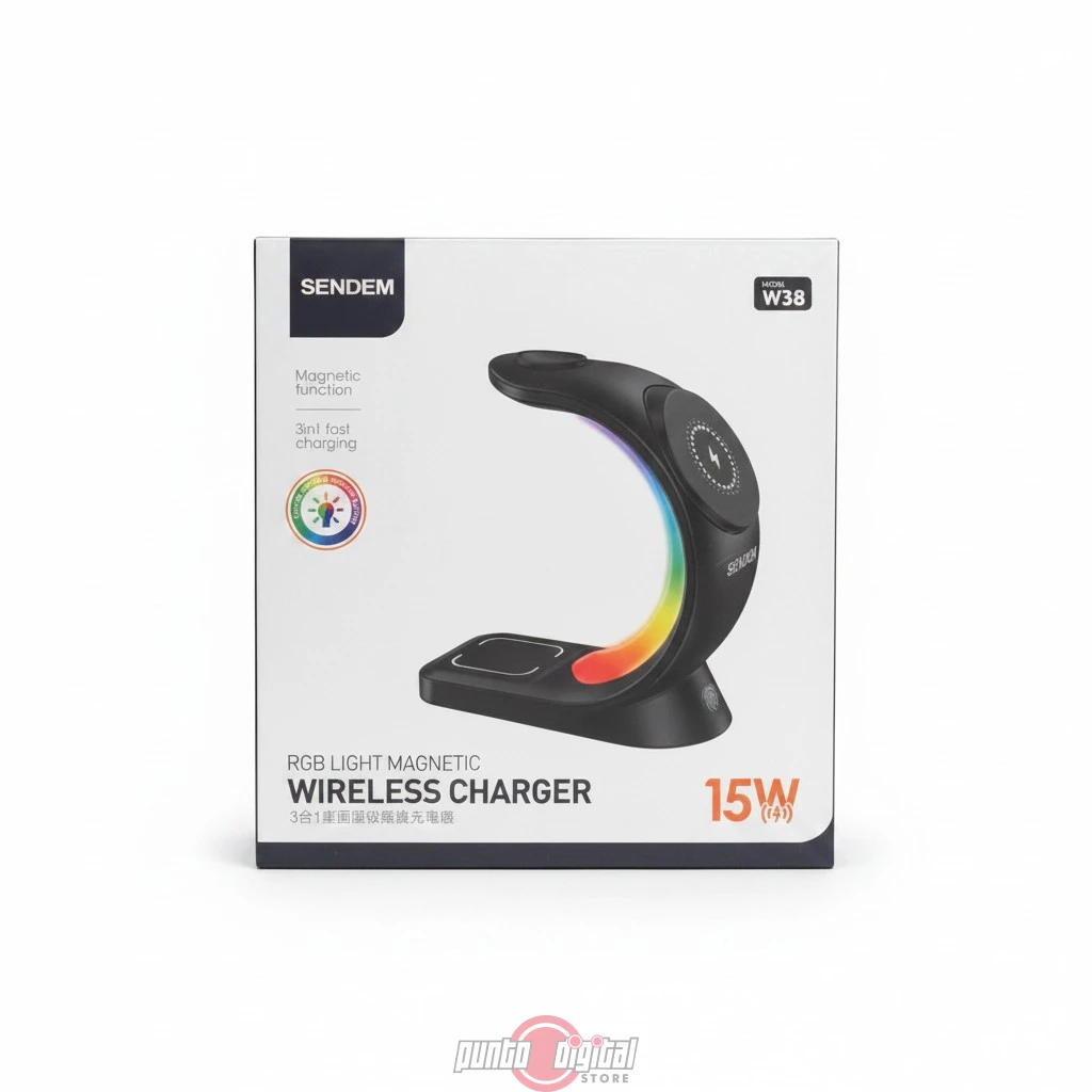 Cargador Inalámbrico 3 en 1 Sendem W38 con MagSafe y Luz RGB - Imagen 4
