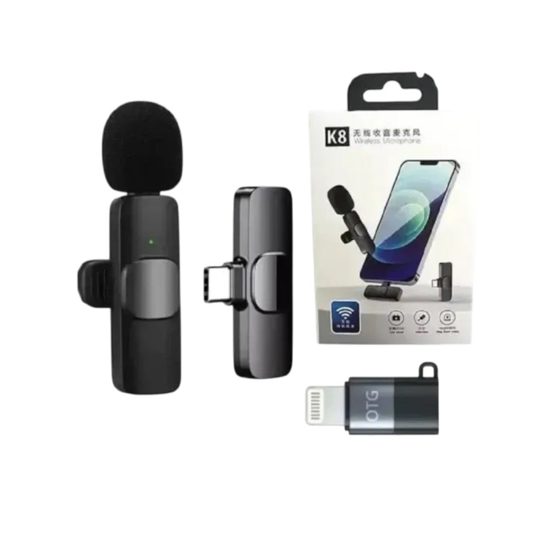 Micrófono de Solapa Inalámbrico K8 con Adaptador Lightning