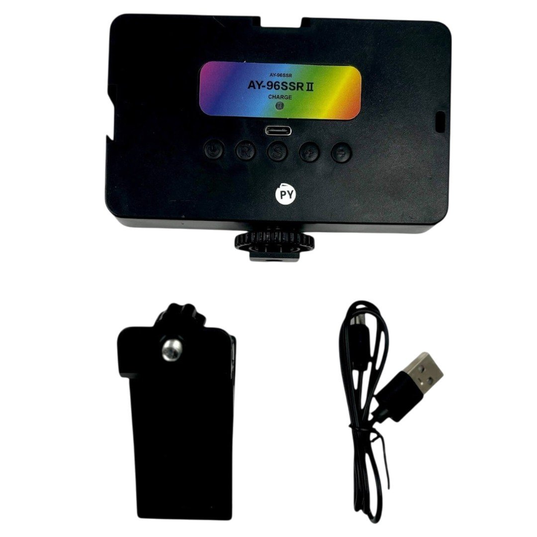 Luz LED de Video AY-96JSSR RGB Recargable con Clip - Imagen 2