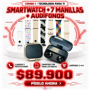 COMBO – SMARTWATCH ULTRA + 7 MANILLAS + AUDÍFONOS BLUETOOTH