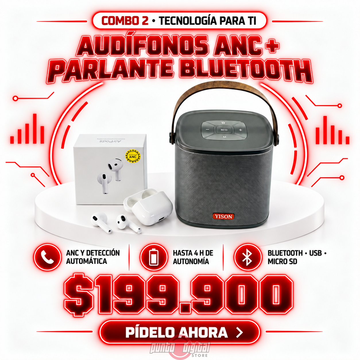 COMBO 2 – PARLANTE BLUETOOTH YISON H5 + AIRPODS 4 CALIDAD 1.1