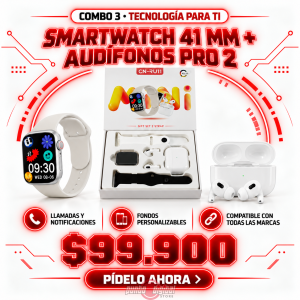 COMBO 3 – SMARTWATCH 41 MM (2 MANILLAS) + AUDÍFONOS PRO