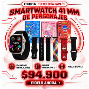 COMBO 6 – SMARTWATCH 41 MM + 7 MANILLAS (TEMÁTICA DE PERSONAJES)