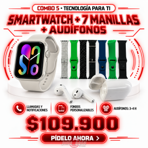 COMBO 5 – SMARTWATCH SERIE 10 (44 MM, 7 MANILLAS) + AUDÍFONOS