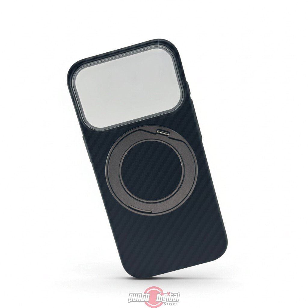Funda Carbono Para iPhone Con Anillo Soporte 360 Grados - Imagen 2