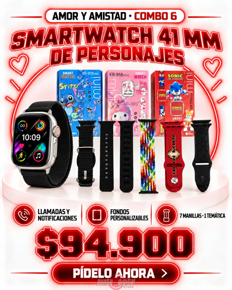 Smartwatch de 41 milímetros con siete manillas y diseños de personajes