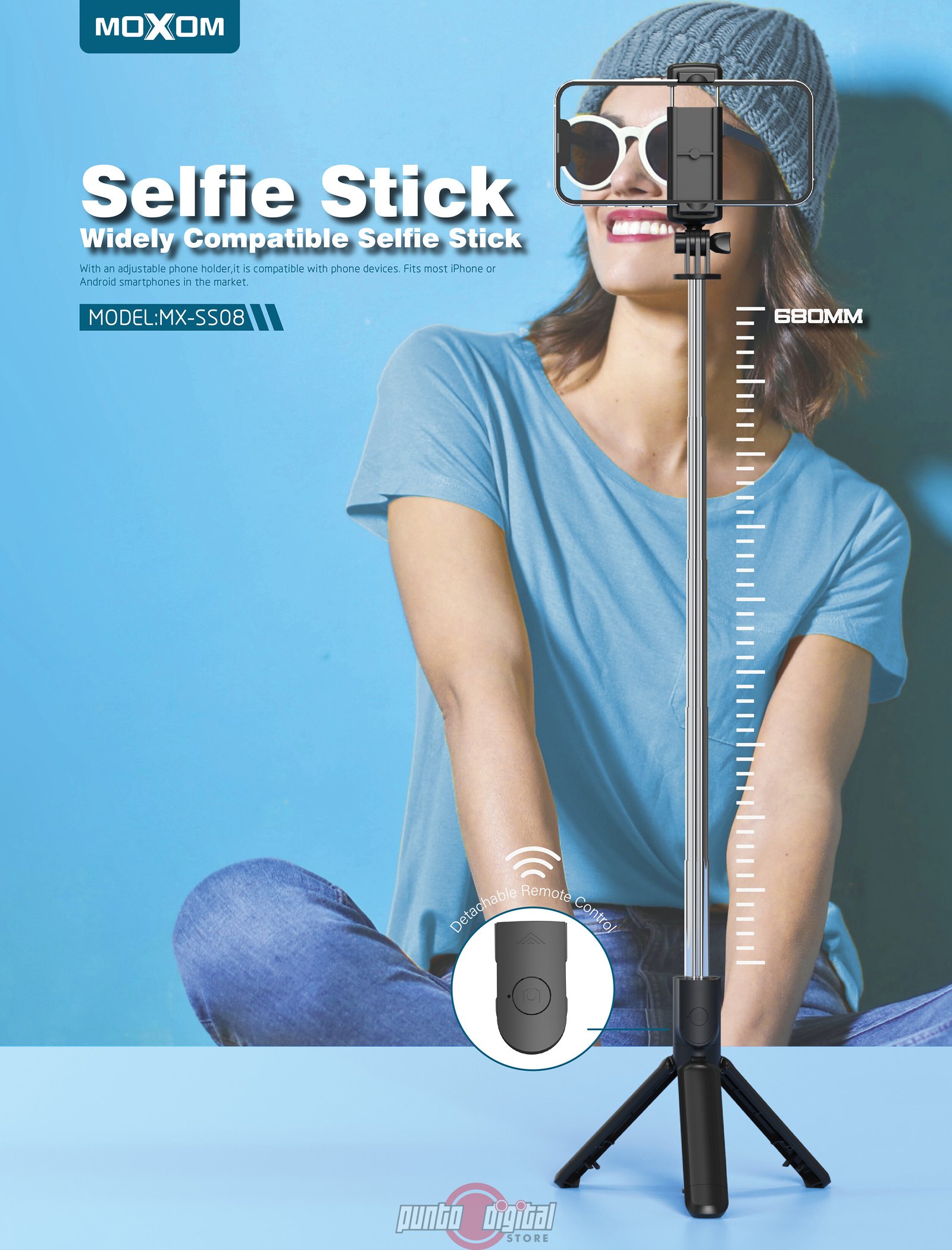 Selfie Stick Moxom SS08 3 en 1 con Trípode y Control Remoto Bluetooth - Imagen 4