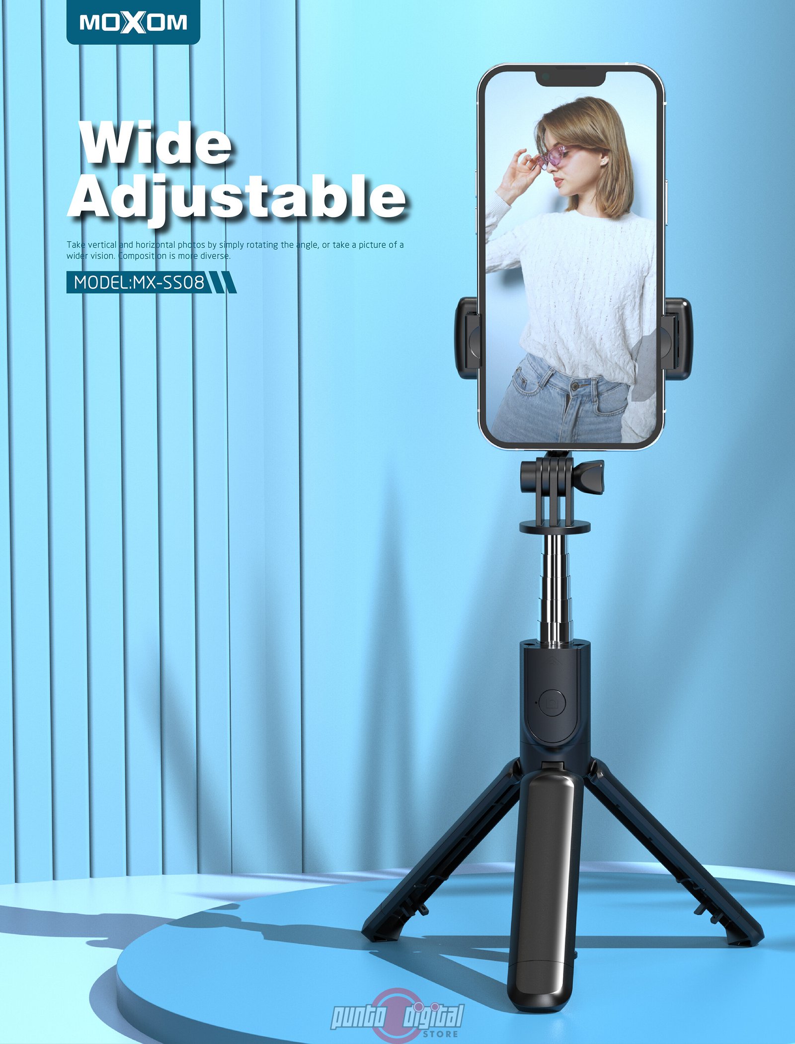 Selfie Stick Moxom SS08 3 en 1 con Trípode y Control Remoto Bluetooth - Imagen 3